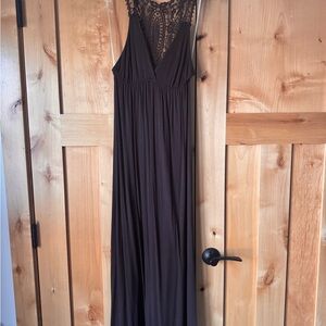 Elegant Brown Lace Maxi Dress